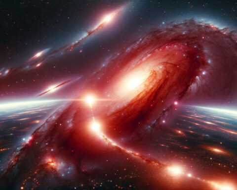 Illustration of galaxies showcasing redshift in the expanding universe.