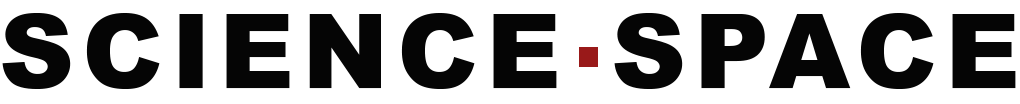 Science-Space.com logo with transparent background, featuring stylized text with a red square representing the hyphen.